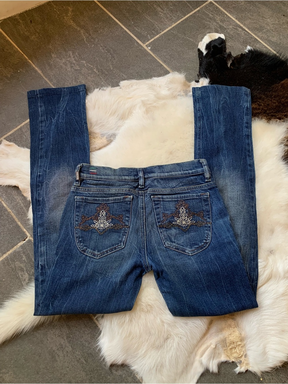 Vintage Y2k Diesel Liv Low Waist Jeans - Embroidered Pockets - Dark Wash